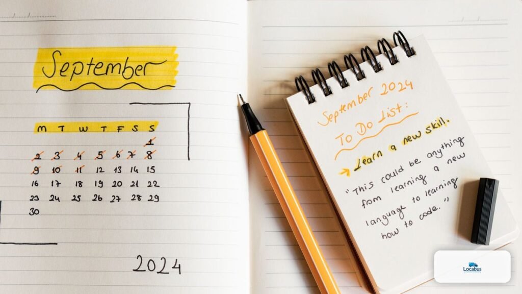 Agenda et calendrier posés sur un bureau pour préparer un déménagement